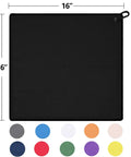 Two Black Microfiber Waffle Golf Towels With Retractable Club Brush, square 16x16 inch towel with hook, color options shown.