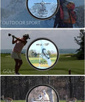 1500M Golf Rangefinder With Color Touch Screen And Slope Compensation Laser Distance Meter Featuring Angle Mode showing outdoor sports, golf, and hunting views.