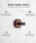 Kickass Single Wall Hook Built With Rock Solid Aluminum And Rich Black Walnut Wood For Hanging Heavy Winter Coats Bath Towels Backpacks And Daily Essentials In Entryways Or Bathrooms, wall-mounted with adhesive.