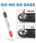 Go-No Go gage tool demonstrating functionality with green and red indicators for testing electrical connector fit.