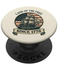 Patriotic Sailboat PopGrip For Phones, Red White And Blue 4th Of July Adhesive Grip, Land Of The Free Since 1776 Theme with ship design