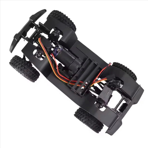 Chassis Frame Kit For TRX4M AX8560 1 18 Scale RC Car with 155mm wheelbase, showing underside wiring and plastic body.