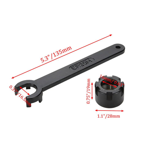 ER20M Collet Chuck Wrench Set With ER20M Nut For CNC Milling Lathe Holder Spanner 2 Pack Heavy-Duty Carbon Steel Construction For Quick Tightening And Easy Nut Removal with dimensions