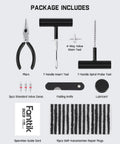 Heavy Duty Tire Repair Kit 24 Piece Universal Plug And Patch Set with stainless steel tools and natural rubber plugs.