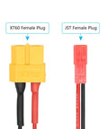 XT60 Female To JST Female Connector Adapter Kit 3 Pack With 20 AWG 3 Inch Cable, close-up of connectors