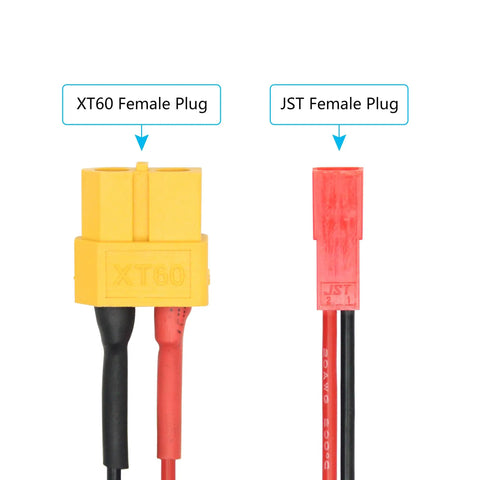 XT60 Female To JST Female Connector Adapter Kit 3 Pack With 20 AWG 3 Inch Cable, close-up of connectors
