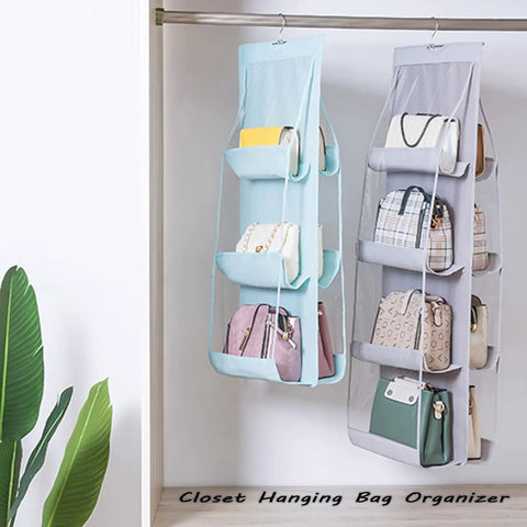 Sturdy Washable Hanging Closet Organizer With Eight Pockets Rocks for keeping handbags and accessories neat on a closet rod.