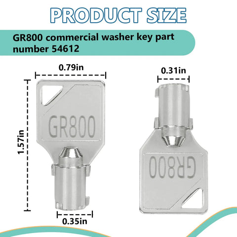 2 Pack GR800 Washer Dryer Key For Your Commercial Laundry Setup 54612 Coin Service Door Key, dimensions shown on image