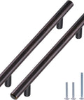 Two Thirty Pack Black Solid Stainless Steel Cabinet Handles Drawer Pulls 5.38 Inch with screws visible