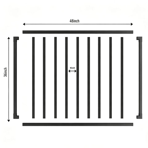 Straight Up Heavy Duty 48 Inch Wide By 42 Inch High Outdoor Deck Gate Kit In Matte Black dimensions with steel frame.