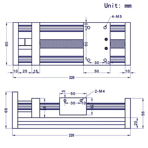 Technical diagram of Beefy Pro Grade 100mm Travel Linear Rail Guide With Dual Optical Axis And SFU1605 Ballscrew Nema 23 Stepper Motor Included CNC Router Linear Slide For Smooth Precise Motion
