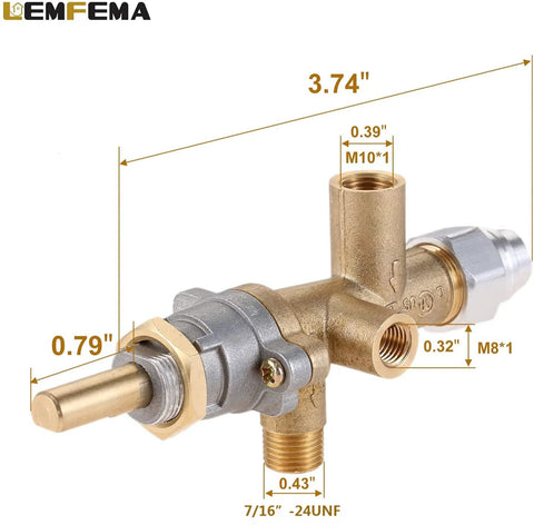 Lemfema brass propane patio heater main control valve with pilot port, close-up view