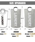 Three laundry hampers compared by size: 82L, 90L, and 115L XXL Collapsible Laundry Hamper With Aluminum Soft Grip Handle.