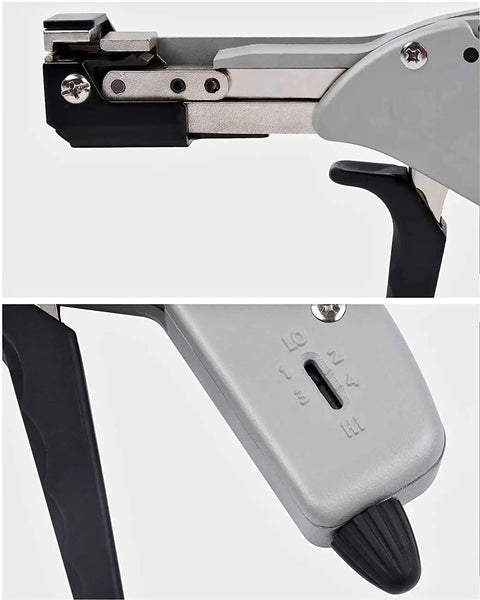 Stainless Steel Cable Tie Gun With Automatic Cutter And Adjustable Tension, aluminum body close-up