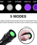 Close-up of Two Pack UV Flashlight Blacklight 395nm 2 In 1 LED Tactical Flashlight showing button and light modes.