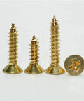 Beefy Brass Countersunk Wood Screws Self-Tapping M3x30 20Pcs Set Dual End Locking shown in close-up with head detail