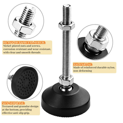 Heavy Duty Adjustable Furniture Levelers With Swivel M8 Thread Feet, Ultra Tough Nylon Base Pads for stable furniture support.