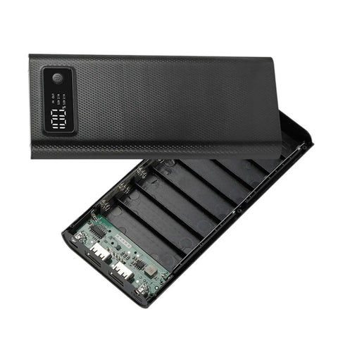 Totally Legit Battery Pack Enclosure With Dual USB Charging Ports For Fast Charge Power Bank Shell And Badass DIY Electronics Case For Weekend Adventures, black housing with electronic components visible.