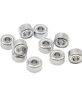 10 Pcs 693ZZ 3x8x4mm Shielded Ball Bearings Set For Small Motors And DIY Projects, Low Friction, Dustproof And Sealed Design, Oil Filled For Quiet Operation And Improved Performance, shown in a set of metal bearings