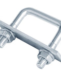Set Of Four 2 Inch Wide Square U Bolts With 1/2 Inch Threads And 2 Inch Length Electro Galvanized Steel Built Tough For Frames And Rails Low Carbon Steel 3/16 Inch Frame Plate displaying one bolt with nuts and plate