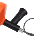 Close-up of Heavy Duty Toilet Snake Auger For Sweeping Away Tough Pipe Clogs And Sink Gunk with black grip handle and metal cable.