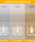 Farmhouse Pendant Lights 2 Pack With Rustic Distressed White Wood And Matte Black Metal Cage Adjustable Mini Pendant Lamps No Glass For Kitchen Island Dining Room And Entryway Dope Modern Farmhouse Look lighting display with white, warm, and amber light options.