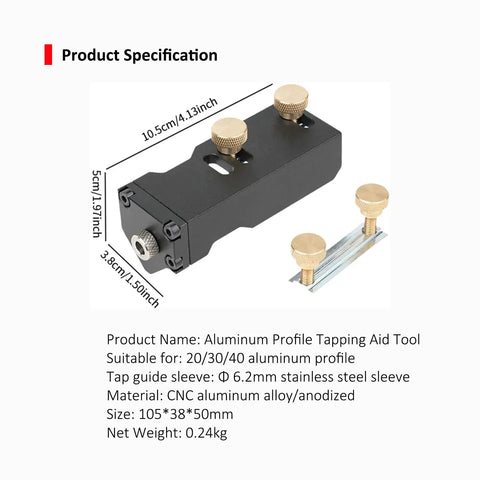 Dead Nuts Accurate Aluminum Profile Tapping Aid Tool With Heavy Duty Tap Guide Jig for 20 30 40 Series Extrusions, CNC aluminum construction.