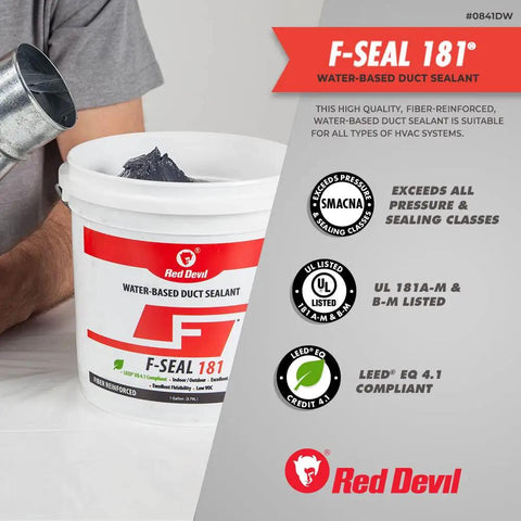 F Seal 181 Duct Sealant With Fiber Reinforced Water Based Formula For Leak Proof HVAC Ducts, 1 Gallon Gray, Indoor Outdoor Use