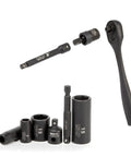 Quarter Inch Drive Impact Socket Set 54 Piece Metric And Standard Deep And Shallow Sockets displayed with ratchet and adapters.