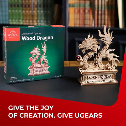 Mind Blowing Wood Dragon 3D Puzzle For Adults With Hidden Compartment box and assembled dragon sculpture on table