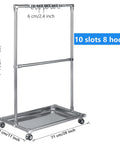 Sturdy Stainless Steel Broom Holder Organizer With Movable Closet Storage Cabinet And Mop Rack Floor Standing Cleaning Tool Cart, dimensions shown