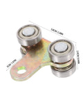 Premium stainless steel trolley rollers for sliding door track systems with four wheels, dimensions visible.