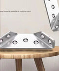 Sturdy Furniture Corner Connectors for Secure Wood Joints on a wooden table, DIY friendly install hardware, heavy duty metal