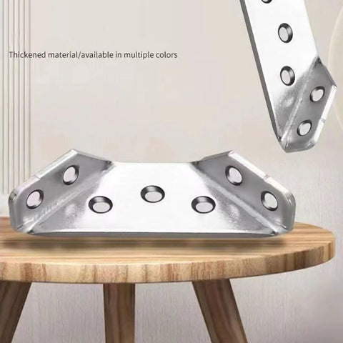 Sturdy Furniture Corner Connectors for Secure Wood Joints on a wooden table, DIY friendly install hardware, heavy duty metal