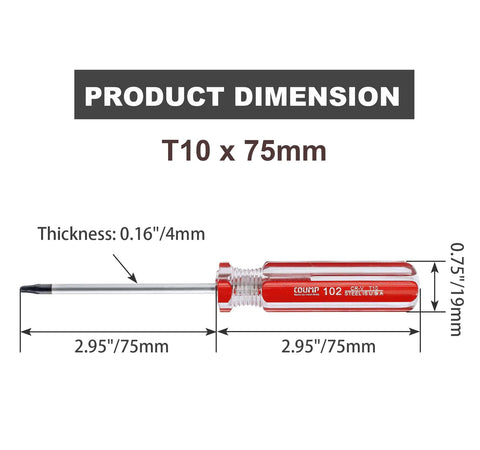 Top-Shelf T10 Security Torx Screwdriver Equipped with a Magnetic Tip and Insulated PVC Handle, Made of Rust-Resistant Chrome Vanadium Steel for Heavy-Duty Repairs, dimensions 2.95" x 75mm.