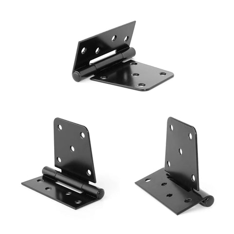 Hard As Nails Black Iron Hinges 4.5 Inch for Heavy Outdoor Gates Rust Proof Finish visible from multiple angles.