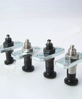 Heavy Duty Spring Loaded Indexing Plunger With Locking Knob And Flanged Base, showing M8 M10 M12 M16 variants for jig setups.