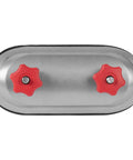 4-inch round duct access door on a galvanized steel cover with rubber gasket and two red knobs