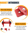 Front view of 9-piece automotive timing tool kit with red plastic dual camshaft clamp and accessories.