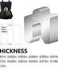 Pro Grade 130 Piece Shim Stock Kit 4x4 Inch Slotted Stainless Steel 304 With Storage Case 13 Thicknesses From 0.001 To 0.125 Inch For Dial In Leveling Machinist Tools And Machine Calibration showcased with shims and case
