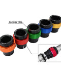 Universal CNC Front Fork Oil Seal Driver Tool Kit 28 To 50mm For Dirt Bike And Motorcycle Suspension Maintenance, color-coded tools.