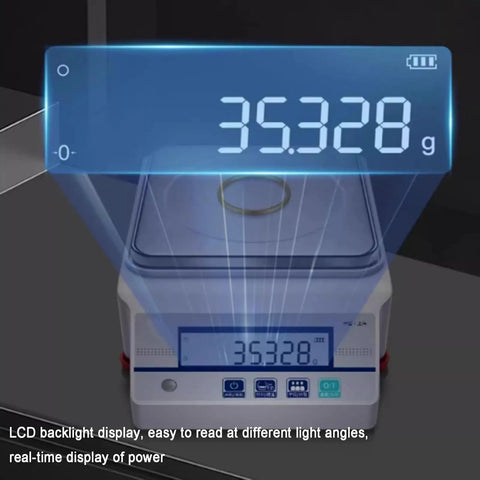 Heavy Duty Electronic Hydrostatic Balance Scale With Crisp Lcd Panel And Sturdy Metal Tray Built Legit For Dead On Precise Density And Volume Testing Up To Five KG Capacity displaying weight of 35.328 grams on easy-to-read LCD.
