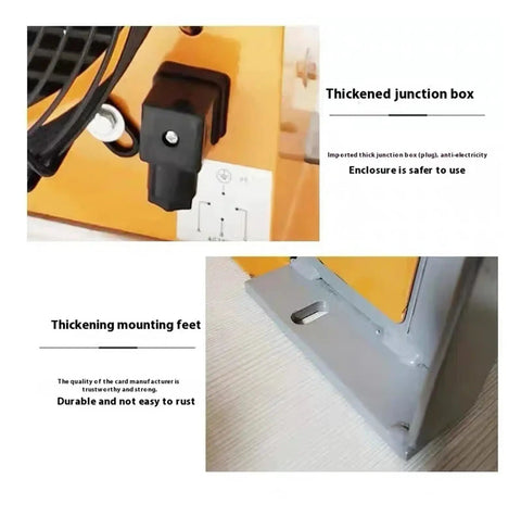 Close-up of Beefy Hydraulic Air Cooler with thickened junction box and mounting feet, enhancing safety and stability for industrial cooling.