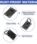 Flush Pull Ring Handle 2-1/2 To 1-3/4 Inch Square Recessed Door Pull Marine Grade 316 Stainless Steel Black Finish Hidden Boat Hatch Latch