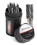 Front view of HIDOTOL 10-piece 1/4in tungsten carbide burr set in round case