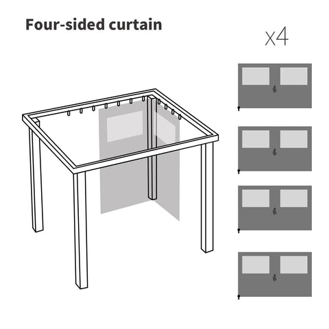 Diagram of a 10x10 Outdoor Gazebo Privacy Curtain Set With 4 Panels Waterproof Sidewalls With Zippers and Hidden Mesh Windows