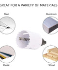 Amazon Basics 9-piece bi-metal hole saw kit with carrying case, 25/32–2-11/16 in, front view