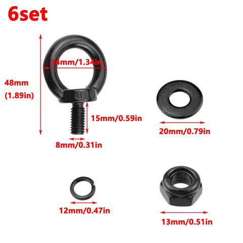 Heavy Duty M8 Stainless Steel Lifting Eye Bolts Set With Lock Nuts, Lock Washers And Flat Washers, 304 Grade, Black Finish