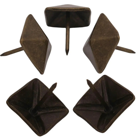 Top Shelf Antiqued Brass Upholstery Nails With Dang Sharp Square Cone Heads Heavy Duty Furniture Tacks Pack Of Thirty displayed from multiple angles.