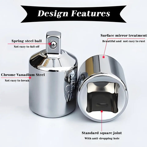 Heavy Duty Chromium Vanadium Steel Socket Adapter Set 3/8 To 1/2 And 3/8 To 1/4 showing mirror polished design features